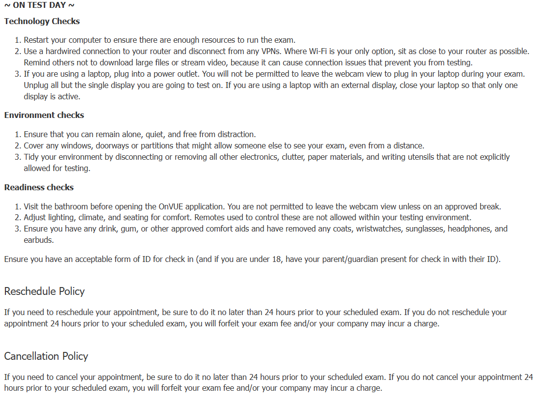 Online Exam Policies